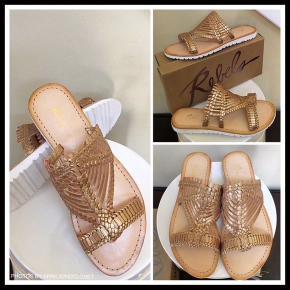 METALLIC LEATHER WOVEN FLATS SANDALS - Picture 6 of 8